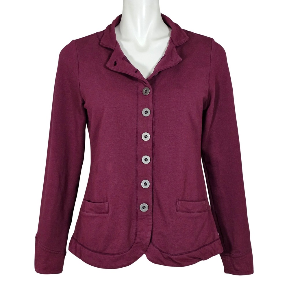 Neon Buddha Women's Cotton Blend Button Front Jersey Blazer Jacket Berry S